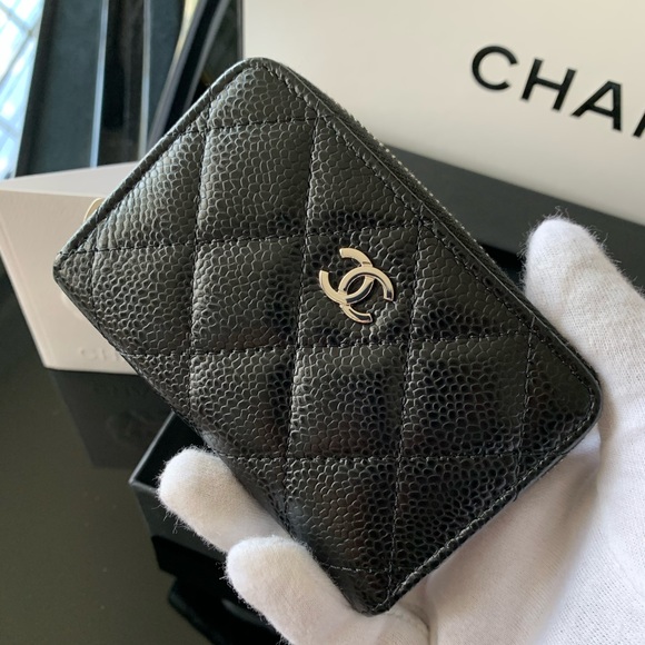 CHANEL Handbags - CHANEL | Black Caviar Zip Credit Card Wallet